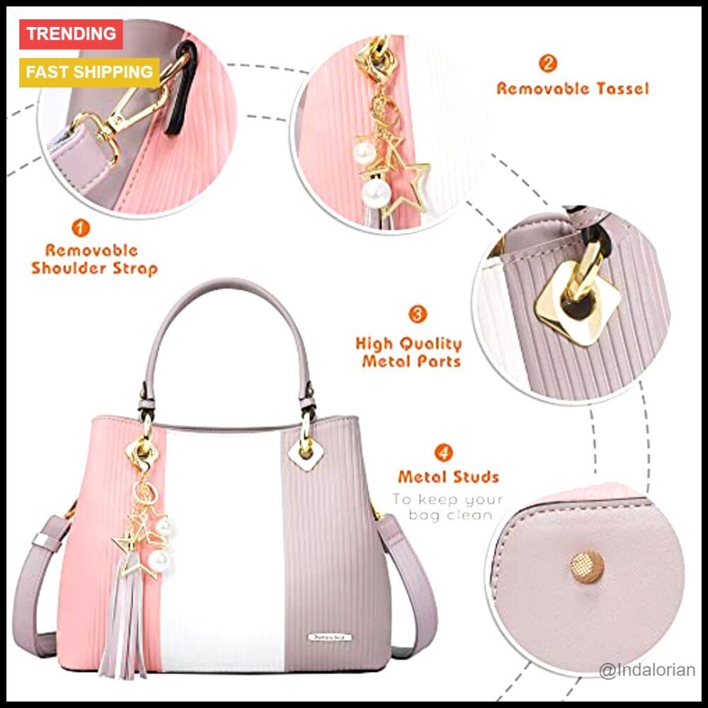 Leather Satchel Tote with Adjustable Strap Multiple Pockets Elegant Chic Handbag - Picture 5 of 7